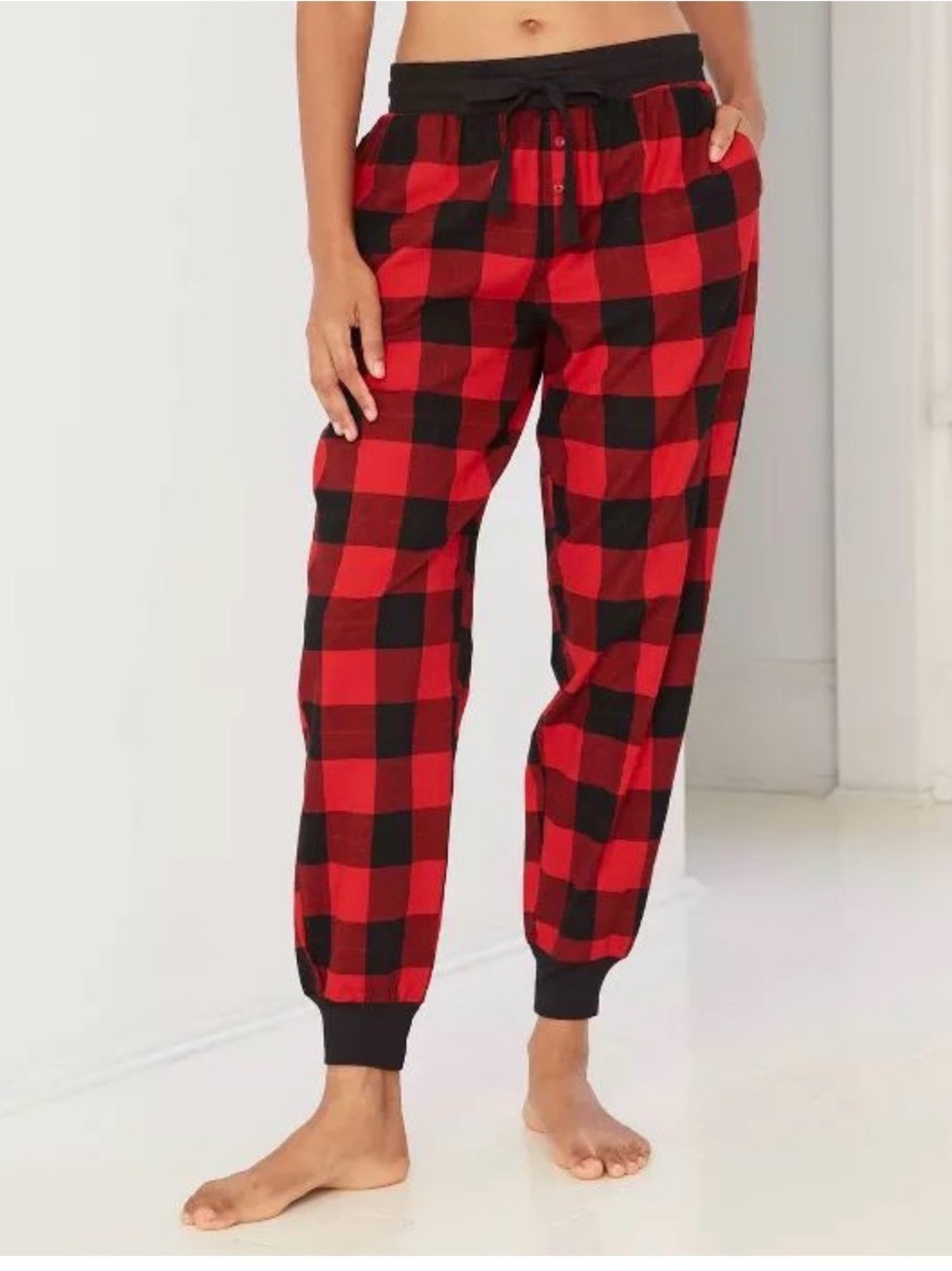 stars above Red and Black Buffalo Plaid Jogger Pajama Pants